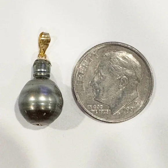 Vintage Tahitian Pearl Pendant: 18K Yellow Gold Solitaire, Elegant Dainty - Picture 12 of 13
